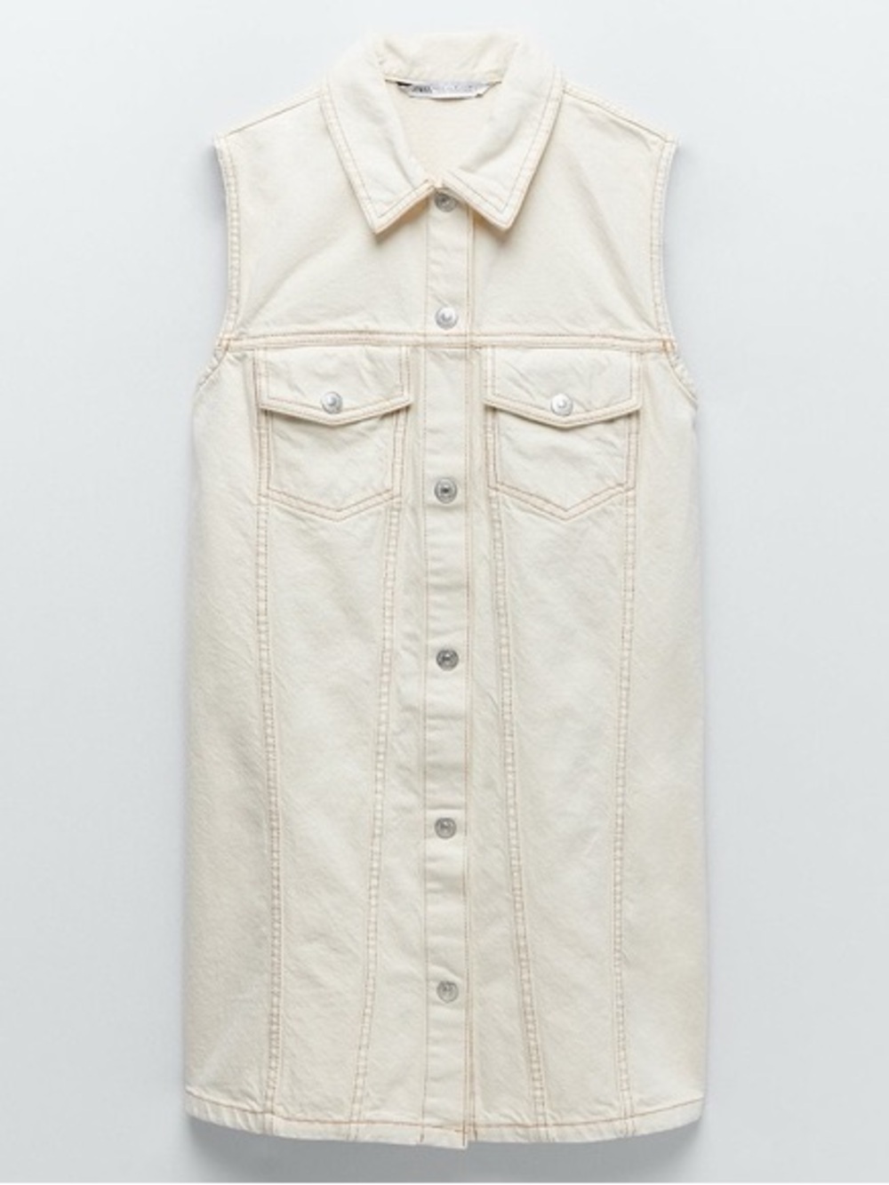 Zara Cream Sleeveless Denim Shirt Dress